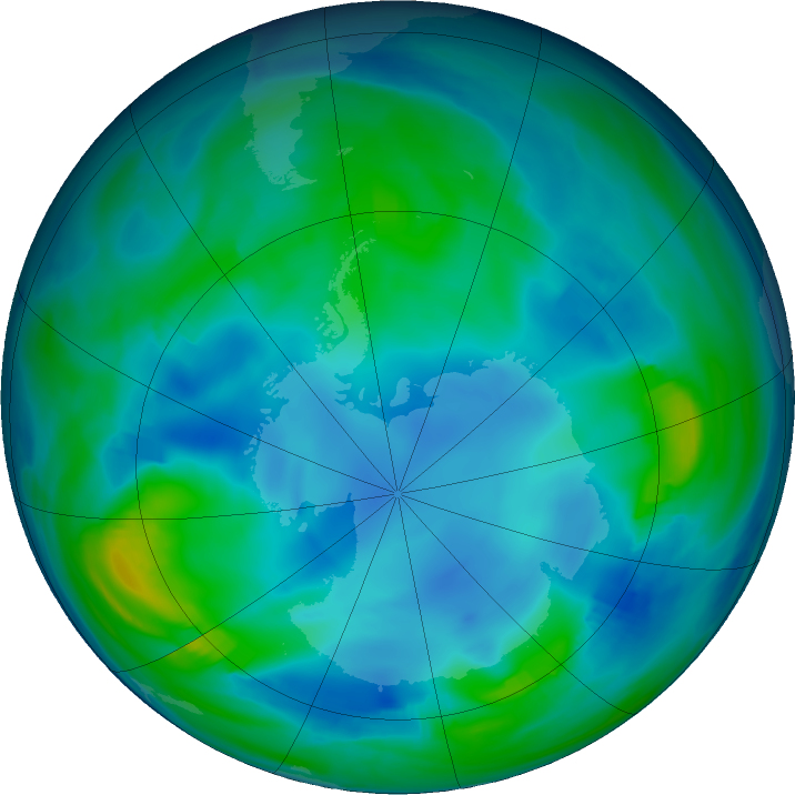 Antarctic ozone map for 25 May 2022